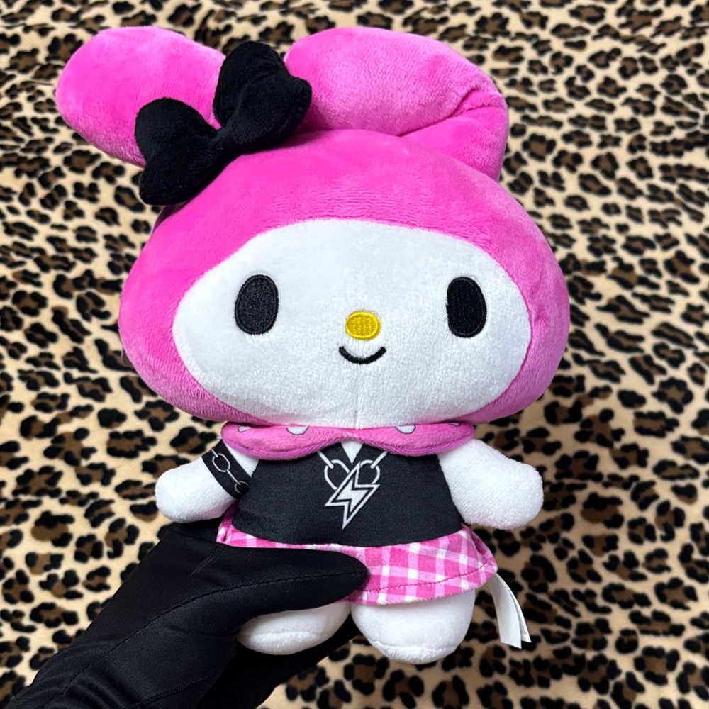 2025 MY MELODY 💕 Plush Doll Punk Emo Sanrio Pink Black Plaid Kids Bunny Toy